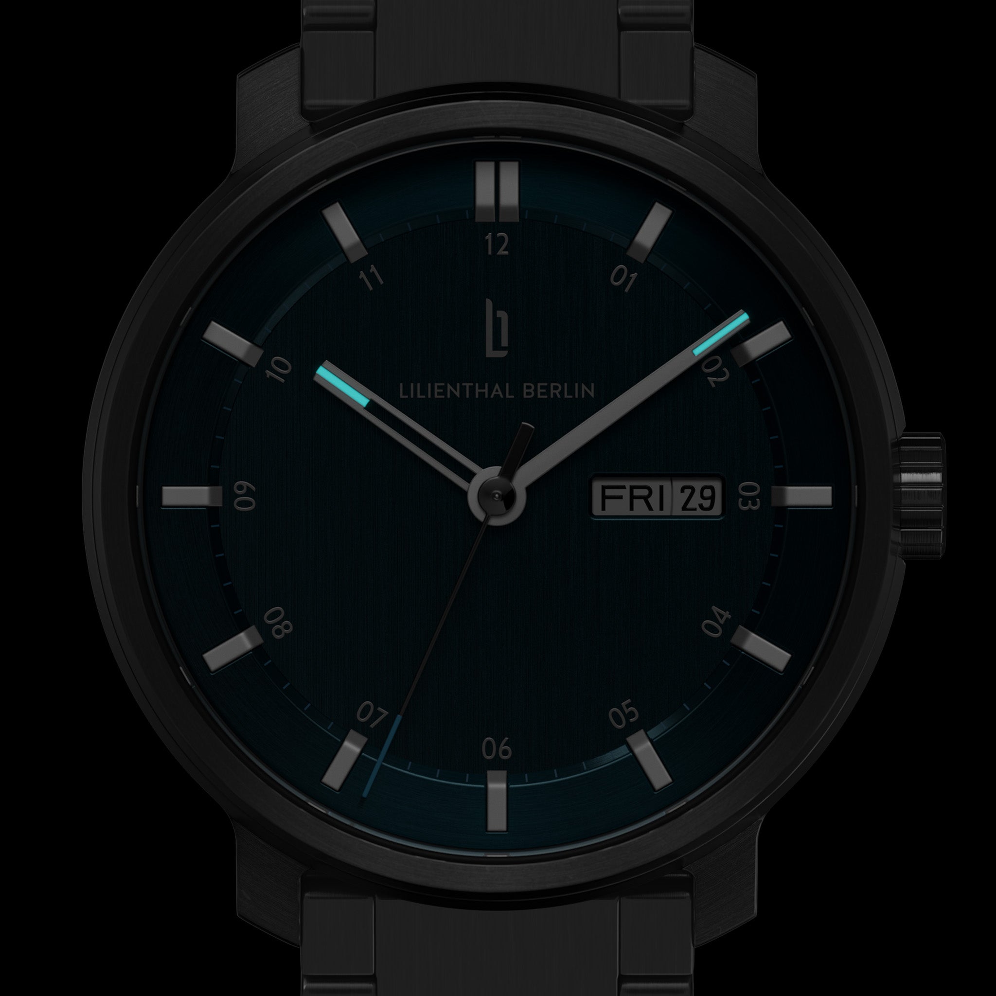 Neolux Day Date Dark Silver Blue - Lilienthal Berlin