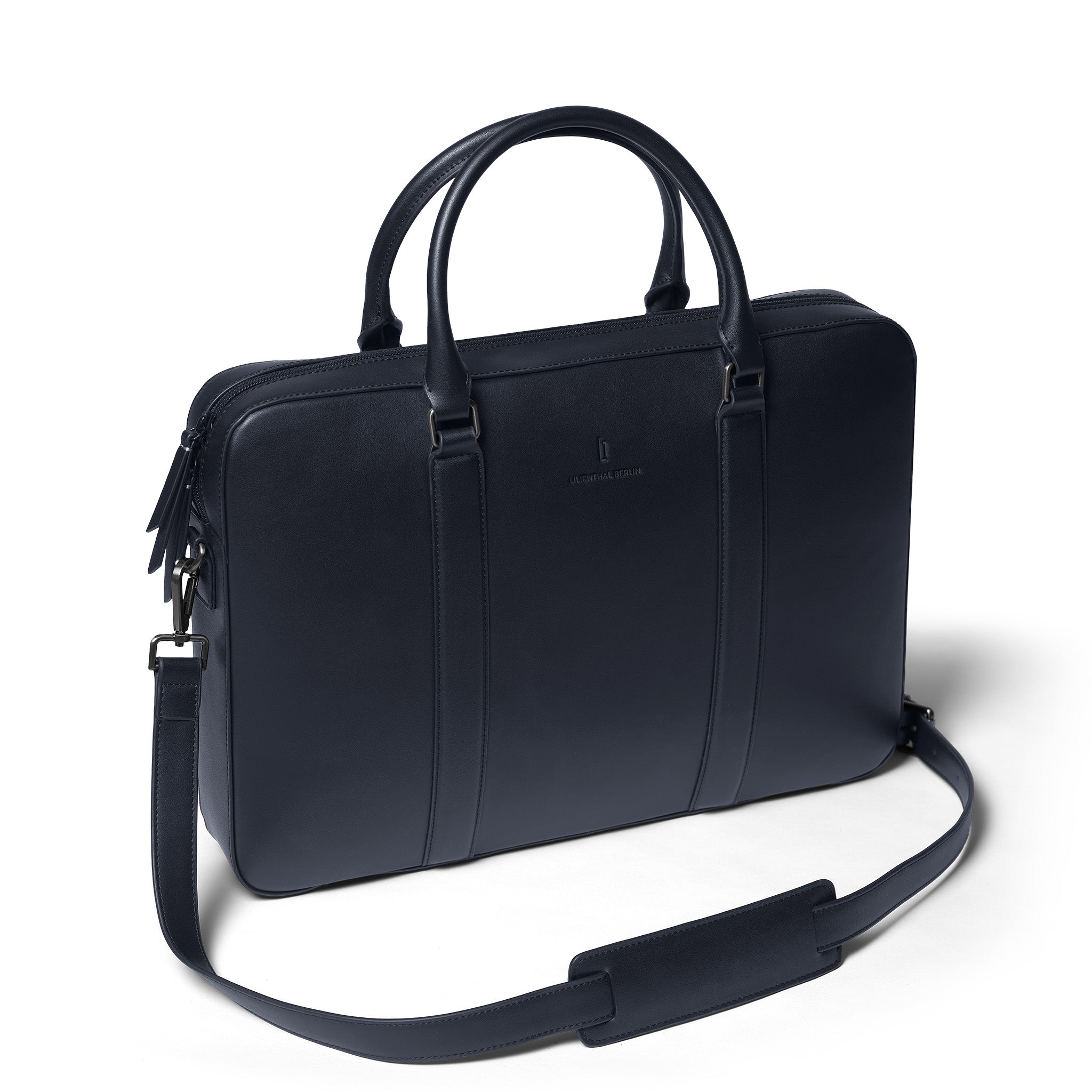 Classic Briefcase Cactus Leather Navy Blue - Lilienthal Berlin