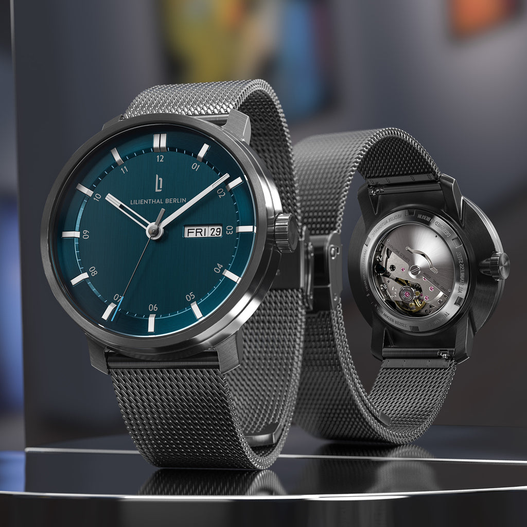 Neolux Day Date Dark Silver Blue - Lilienthal Berlin