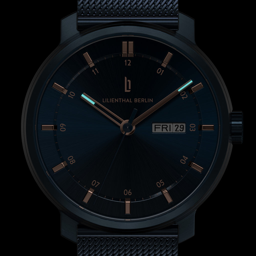 Neolux Day Date Blue Rose Gold - Lilienthal Berlin