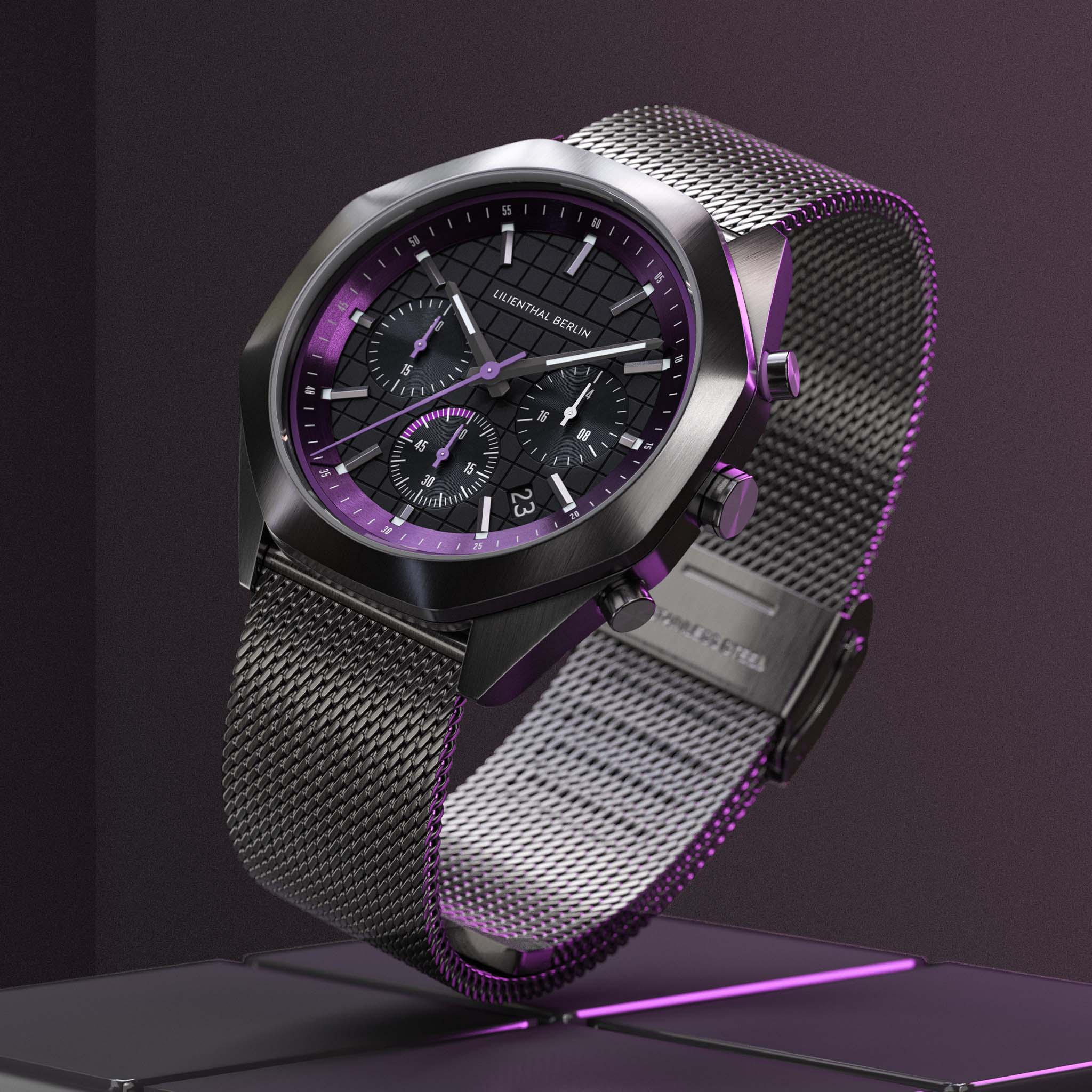 Octachrono – Watch – Silver Purple – Stainless Steel Mesh